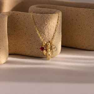 Collier avec pendentif ailes d'ange en laiton doré, bijoux tendance pour femmes - Product Image 2