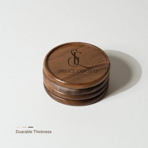 Durable Thick Round Shape Walnut Wooden Coasters. Premium Handcrafted Non-Slip <b>Cup</b> <b>Mats</b> For Coffee Mugs & Table Protection - Product Image 1