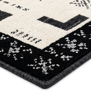 Tapis géométrique superposé taupe ivoire en laine avec bordure encadrée, écologique et antidérapant, pour salon, salle de bain et intérieurs d'hôtel - Product Image 6