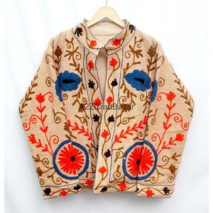 Veste d'hiver en coton brodée à la main, matelassée, à fleurs, avec doublure en coton respirant, pour femme - Product Image 1