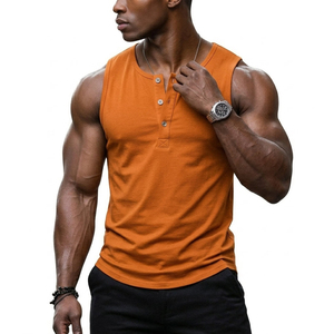 Customizable Wholesale Men's Sleeveless Henley Tank Top Fashion Streetwear Muscle Fit <b>Vest</b> Stylish Casual Wear Tank Tops For Men - Product Image 4