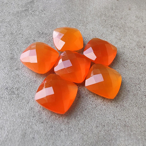 Natural Carnelian Briolette Checker Cut Square <b>Cushion</b> Shape Calibrated Orange Gemstone - Product Image 2