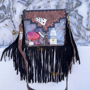 Sac à main transparent Western Fringe en cuir sculpté à la main, élégant et polyvalent, pour femme - Product Image 1
