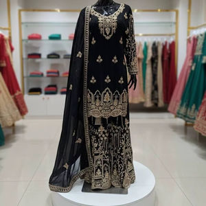 TENNECY Nuevo Diseño de Moda, Conjunto Sharara Fox Georgette (Top, Sarara y Dupatta), Elástico y Reversible, para Bodas y Uso Casual - Product Image 1