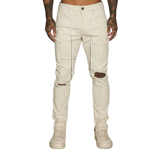 Jean déchiré délavé coupe droite pour homme, taille mi-haute, séchage rapide, respirant, style streetwear décontracté - Product Image 1