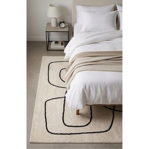 Tapis moderne tufté à la main, motif abstrait lignes artistiques, en laine et coton, pour salon et chambre, tapis décoratif contemporain en solde - Product Image 2