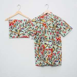 Conjunto de Pijama Corto de Algodón con Estampado Floral, Hecho a Mano, Informal, Ecológico, Ligero, Suave, Transpirable y de Secado Rápido para Mujer - Product Image 4