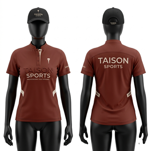 High quality womens golf <b>shirt</b> 175 GSM <b>polyester</b> elastane moisture wicking brown tonal leaf design piping detail embroidered - Product Image 4