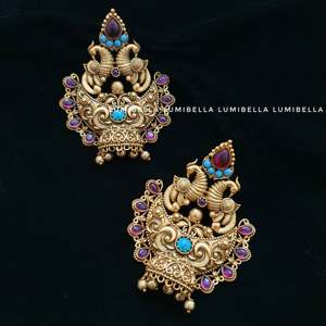 Peacock Style Matte Designer <b>Earrings</b> with <b>Diamond</b> <b>and</b> <b>Pearl</b> - Product Image 3