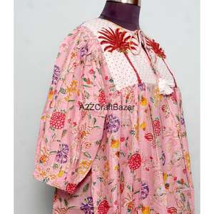 Vestido largo maxi con cuello en V y manga larga, de tela no tejida, para uso diario, con estampado floral, del fabricante exportador indio. - Product Image 5