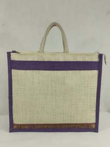 Jute Shopping <b>Tote</b> <b>Bag</b> <b>with</b> Front Zipper Pocket and Cartoon Print Reusable Eco-Friendly Wedding Gift <b>Bag</b> - Product Image 3