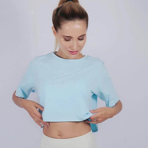 Custom Cotton Knitted Loose Oversize Blank <b>Plain</b> <b>White</b> Lose Anti-shrink Crop Top T Shirts Athletic Baby Pink Gym Cropped <b>Tee</b> - Product Image 5