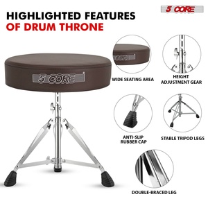 5 Core Drum Throne 3" Thick <b>Padded</b> Memory Foam Comfortable Drummer <b>Stool</b> 200Lb Capacity Adjustable - Product Image 2