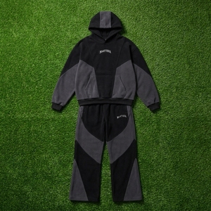Mens Black <b>Charcoal</b> Color Block Hoodie Tracksuit Set Oversized Pullover Sweatshirt Wide Leg <b>Jogger</b> Pants Streetwear - Product Image 6