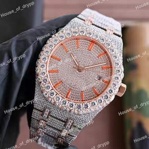 Reloj de pulsera de acero inoxidable para hombre con diamantes de moissanita, esfera redonda y caja con incrustaciones de diamantes. - Product Image 3