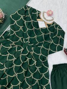 Conjunto de Vestido de Diseñador TENNECY - Reversible, Sin Arrugas, de Secado Rápido, Largo hasta el Tobillo, para Fiestas, con Hilo Mal Chanderi, Lentejuelas y Encaje - Product Image 6