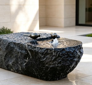 Fontaine d'eau en granit de qualité supérieure pour jardin contemporain et aménagement paysager rocheux - Product Image 1