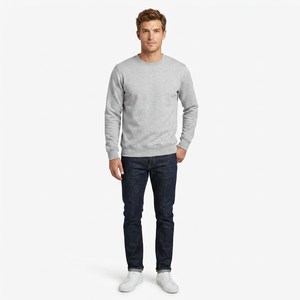 Sweat-shirt à col rond pour homme, coupe classique, gris uni, tricoté, 100% coton, vêtement décontracté pour l'automne - Product Image 4