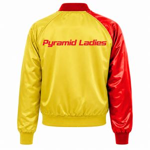 Chaqueta Universitaria de Satén Rojo y Dorado con Contraste para Mujer, Marca NSPDK, con Botones a Presión, Cuello y Puños de Punto Acanalado - Product Image 4
