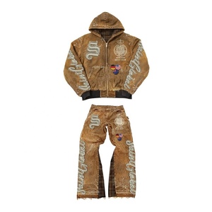 Pantalones de chándal acampanados de invierno para hombre personalizados al por mayor chándal con estampado de llama lavado con ácido de gran tamaño Logotipo de panel polar para adultos - Product Image 1