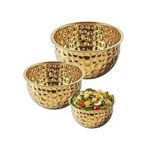 Hammered Design salad serving Stainless steel Metal Bowl Gold Ivory Color Salad Soup fruits handmade bowl - Product Image 2