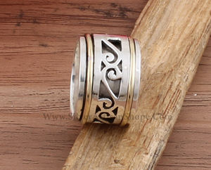Anillo Giratorio de Plata de Ley 925 con Puntos, Anillo Antiestrés con Piedras Preciosas, Anillo de Boda para Mujer y Hombre, Joyería Clásica Boho para Meditación, Venta al por Mayor - Product Image 3