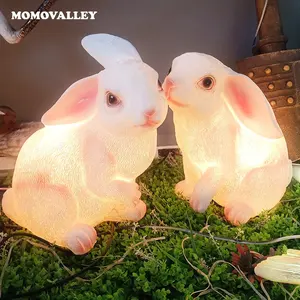 Usine pâques éclairé LED lapins ornement décoration de noël fournitures extérieur résine jardin lapins statue lapin