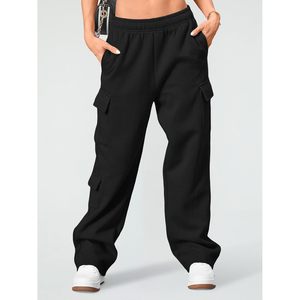 2025 femmes Cargo pantalons de survêtement jambe large polaire doublé Y2K Joggers avec poches taille moyenne XL taille pour l'automne hiver - Product Image 4