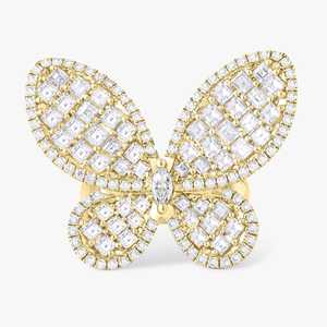 Anillo de cóctel personalizado con pavé de mariposa y diamantes multicolor cultivados en laboratorio, oro macizo de 14K y 18K, anillos de lujo únicos y llamativos al por mayor - Product Image 1