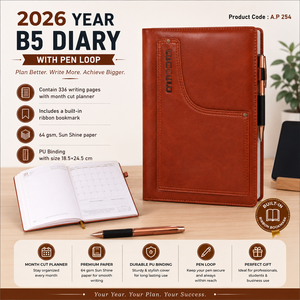 Agenda B5 con encuadernación de cuero PU, calendario mensual, presilla para bolígrafo y cinta marcadora integrada para oficina y escuela - Product Image 1