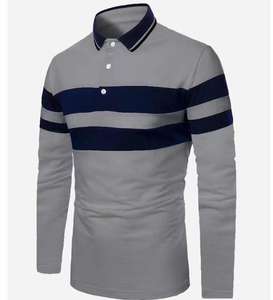 Polo à manches longues pour homme, haut tendance patchwork, chemise décontractée à revers pour homme - Product Image 6