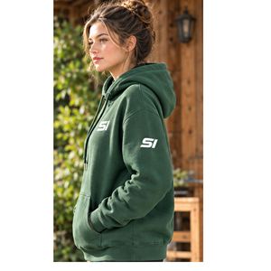 Sweat à capuche vert pour femme 100 % coton molletonné, couleur unie, avec logo frontal et poche, écologique, respirant, idéal pour l'hiver - Product Image 5