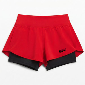 Shorts Deportivos de 2 Capas para Mujer, Ligeros, de Color Sólido, Antiencogimiento, Costuras Reforzadas, 2 en 1 - Product Image 1