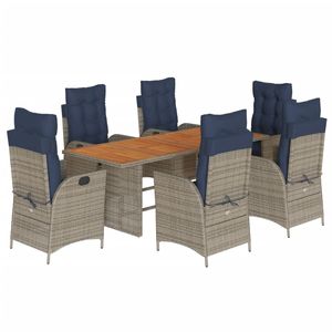 Set da Pranzo da Giardino in Rattan Grigio Navy per 6 Persone, Resistente alle Intemperie, Design Contemporaneo con Tavolo in Legno Massello - Product Image 2