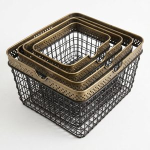 Handmade 36 cm Black and Antique Brass <b>Set</b> of Four Galvanised Iron Chhalni <b>Punch</b> Plate Nesting <b>Set</b> with H Metal Material - Product Image 1