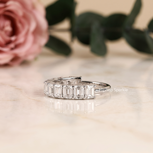 Hiphop Sparkle Women's 925 Sterling <b>Silver</b> Moissanite <b>Emerald</b> Cut Prong Set Trendy Engagement Wedding Anniversary <b>Ring</b> - Product Image 3