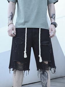 <b>Men's</b> Summer Street Style Ripped Dye Design 100% Cotton Denim <b>Shorts</b> High Stretch <b>Knee</b> <b>Length</b> Comfort Windproof Quick-Dry - Product Image 5