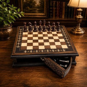 Tableros de ajedrez de madera ecológicos, portátiles, con piezas de ajedrez impresas en caja de madera, juego de ajedrez de mesa. - Product Image 4