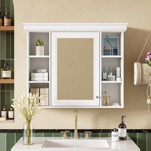 Modern 35 X 28 <b>White</b> Wall Mounted Bathroom <b>Storage</b> <b>Cabinet</b> with Mirror Door Medicine <b>Cabinet</b> Bathroom Shelves - Product Image 1