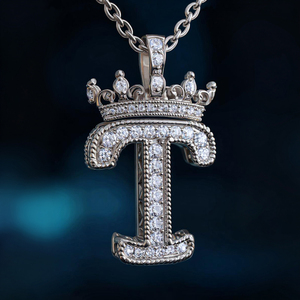 Pendentif Couronne Lettre Moissanite Hip Hop Unisexe, Collier Plaqué en Alliage de Cuivre et Laiton Incrusté de Zircon, Bijou Cadeau - Product Image 5
