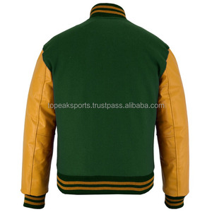 Chaqueta Varsity 2026 OEM Icónica Verde Bosque de Lana con Mangas de Cuero Amarillo para Hombre, Chaqueta de Invierno Calefactable de Alta Calidad y Bajo MOQ - Product Image 2