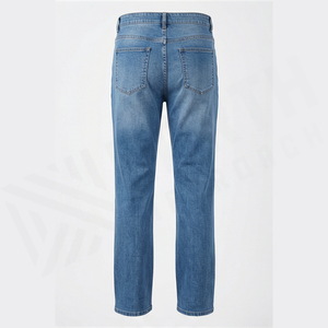 Jean en denim délavé coupe droite taille haute pour homme, style décontracté en coton, idéal pour le printemps - Product Image 2