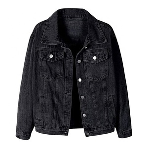 2022 <b>Custom</b> Designs Men's High Quality Black <b>Denim</b> <b>Jacket</b> Washable Fitted Jeans <b>Jacket</b> with Snap-Down Stand Collar - Product Image 1