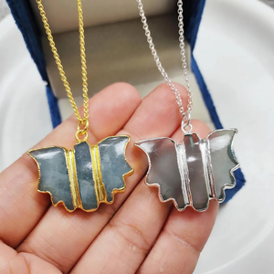 Collier pendentif chauve-souris en pierre d'aigue-marine, breloque animale en laiton plaqué or, bijoux - Product Image 3