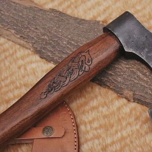 Hacha vikinga de acero con alto contenido de carbono, mango de fresno envuelto en cuero, mango de palisandro, hacha hecha a mano para hombres, hacha vikinga de regalo. - Product Image 5