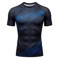 T-shirt de sport pour homme, tendance, noir et bleu, imprimé par sublimation, manches courtes, anti-UV, séchage rapide, polyester, adulte