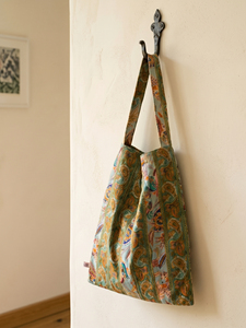 Sac fourre-tout en coton à imprimé floral de qualité supérieure, couleur verte, ouverture supérieure, bandoulière, sac de shopping artisanal écologique réutilisable, vente en gros - Product Image 2