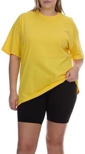 Camiseta de Manga Corta con Cuello Redondo Extra Grande para Mujer, Color Sólido, Corte Holgado, 100% Algodón Jersey, Tejido de Punto, para Todas las Temporadas, Amarillo, OEM - Product Image 6