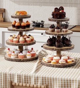 4 Tier Round Wooden Cupcake Stand Dessert Display Tower Reusable Serving Stand Wedding <b>Party</b> Home <b>Decoration</b> - Product Image 5