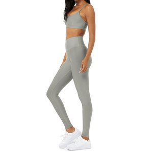 Best Selling Women Grey Spaghetti Strap Sports Bra High-Waist Gym Leggings 2 Piece Workout Yoga Fitness Set Activewear Suit - Product Image 2